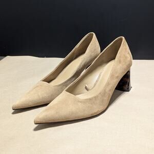 ZARA Tortoise Block High Heel Pointed Toe Pumps Heels Tan Beige Womens 8 Preppy